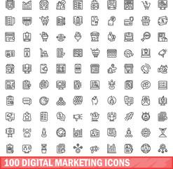 Poster - 100 digital marketing icons set. outline illustration of 100 digital marketing icons vector set isol