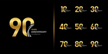 Set Of Premium Anniversary Logotype. Golden Anniversary Celebration Emblem Design For Company Profile, Leaflet, Magazine, Brochure, Web, Banner, Invitation Or Greeting Card.
