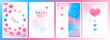 Valentine's day February 14 poster design template set. Gradient event placards or banner templates, flyers, banners for love holidays. Pink blue modern japanese cute covers template set.