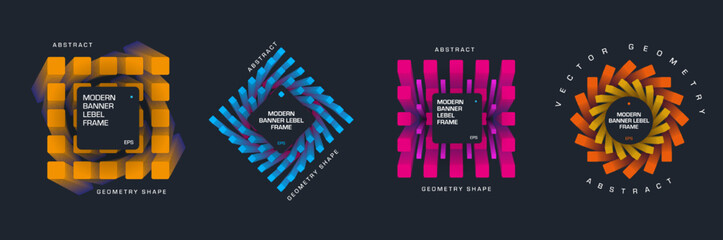 Poster - Vector abstract banners with geometric shapes, bright colored elements, volumetric frame for text, EPS10.