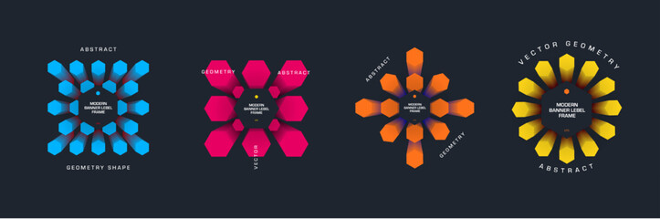 Poster - Vector illustration, abstract banners with modern composition, centered text, gradient hexagons in geometric shapes, EPS10.