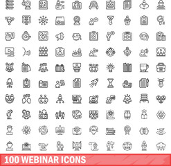 Poster - 100 webinar icons set. Outline illustration of 100 webinar icons vector set isolated on white background