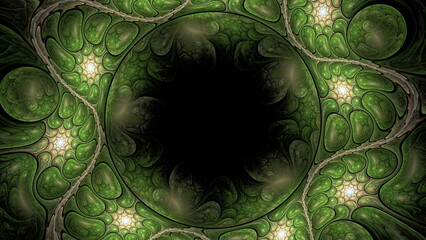Poster - Luminous modern abstract background, fractal world. Digital space for use in design. Round shapes and lines. 3d render