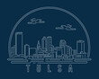 Tulsa - Cityscape with white abstract line corner curve modern style on dark blue background, building skyline city vector illustration design