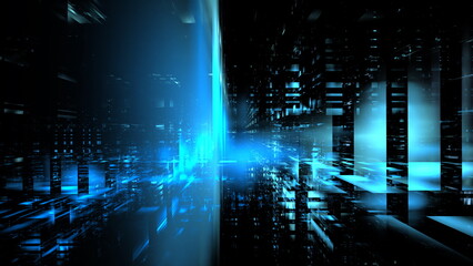 Poster - Virtual digital space, data center. Information transfer, digital future, information storage and ordering system. 3d render