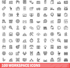 Poster - 100 workspace icons set. Outline illustration of 100 workspace icons vector set isolated on white background