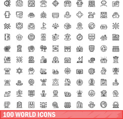 Poster - 100 world icons set. Outline illustration of 100 world icons vector set isolated on white background