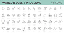Set Of 48 Icons Related To Social Issues, Problems, Rights. Line Icon Collection. Editable Stroke. Vector Illustration