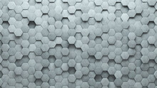 Concrete, Polished Mosaic Tiles Arranged In The Shape Of A Wall. 3D, Semigloss, Bricks Stacked To Create A Hexagonal Block Background. 3D Render