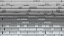 Silver, Polished Wall Background With Tiles. 3D, Tile Wallpaper With Square, Glossy Blocks. 3D Render