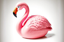 Delightful Inflatable Pink Flamingo Rests Against White Backdrop.