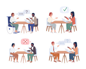 Poster - Headhunters asking questions on interview semi flat color vector characters set. Editable full body people on white. Simple cartoon style illustration pack for web graphic design and animation