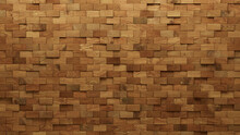 3D, Soft Sheen Mosaic Tiles Arranged In The Shape Of A Wall. Natural, Rectangular, Blocks Stacked To Create A Wood Block Background. 3D Render