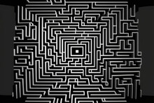 Generative AI Illustration Of Black And White Unsolvable Maze With Curvy Fine Lines On Gray Background