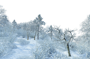 Sticker - 3d render trees and mountains during winter