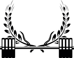 Canvas Print - Emblem template with barbell and wreath. Design element for logo, sign, emblem. Vector illustration