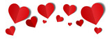Red paper hearts isolated on transparent background. Valentine's day.