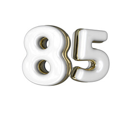 Realistic Number 85 3D render with Gold and white colors