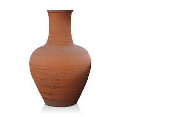 old large brown clay vase on white background, object, decor, modern, gift, flower, nature, copy space