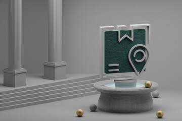 Fototapete - Beautiful abstract illustrations Delivery Box Tracking symbol icon on a fountain and column background. 3d rendering illustration. Online Shopping.