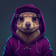 Portrait Of A Hipster Gopher With A Tracksuite And Glasses, Gradient Background