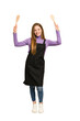 © Asier - Young novice redhead woman with apron and wooden spoon and fork cut out isolated