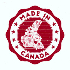 Wall Mural - Made In Canada. Country round stamp. Seal of Canada with border shape. Vintage badge with circular text and stars. Vector illustration.