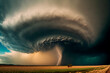 © ArgitopIA - supercell storm with tornado and lightning over a crop field, generative ai
