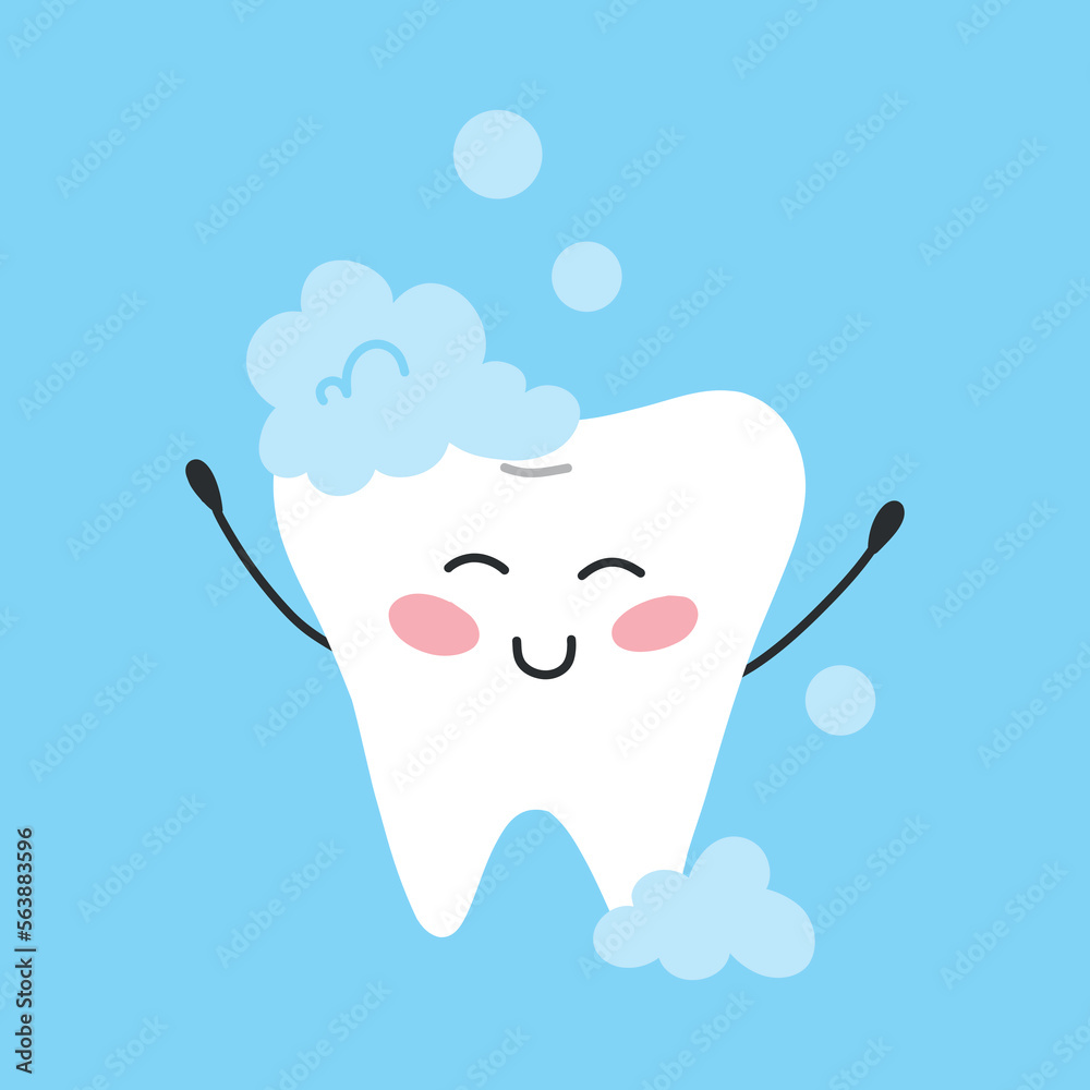 Tooth character in kawaii style. Vector illustration. Flat cartoon ...