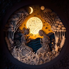 Wall Mural - Beautiful couple in the night. illustration Painting