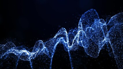 Poster - Blue wave Particle abstract background digital line and dots connect, Technology network connections background concept, Background animation 4K seamless loop