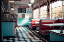 Interior Of An American Diner In 50s Style Generated With AI