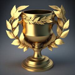 Golden cup in golden laurel on a black background with a shadow effect. generative AI