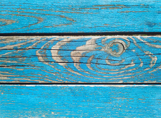 Wall Mural - Old blue cracked paint on top of a wooden door. Texture and grunge background.