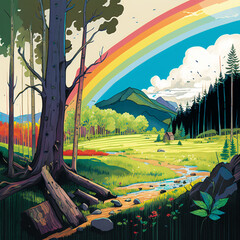 Wall Mural - landscape with rainbow