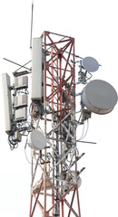 Poster - Isolated PNG cutout of a metallic telecom tower on a transparent background, ideal for photobashing, matte-painting, concept art