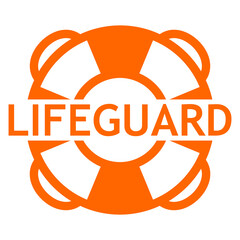 Poster - Logotipo salvamento. Icono plano aislado silueta de anillo salvavidas con texto Lifeguard