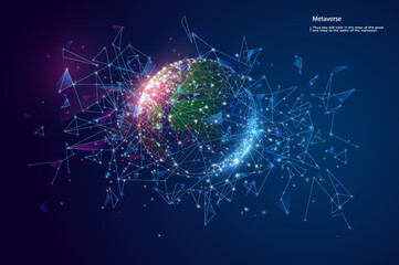 Aufkleber - Metaverse digital world smart futuristic interface technology background. Abstract blue-purple globe in low poly. Polygonal wireframe vector illustration. Geometric background.