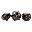 three brown marbled w10 w20 and w6 sided dices