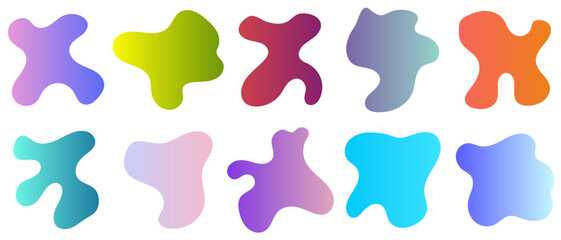 Poster - Set of abstract graphic design elements. Hand drawn colorful random blot collection. Simple rounded shapes with trendy gradients. Vector illustration