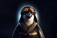 Cool Penguin In Pilot Gear, Wearing Aviator Goggles, Ready For Flight, Generative Ai