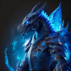 Canvas Print - Magical blue dragon in armour