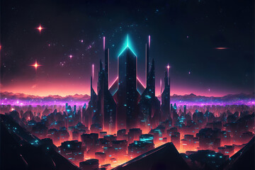 Wall Mural - abstract futuristic colorful landscape background with glowing fantasy lights, generative ai
