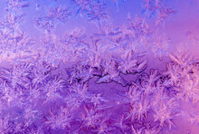 Frost Patterns On A Window In Winter Day (violet Background)	