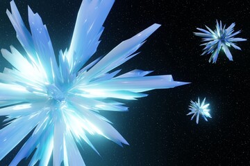 Fototapete - Abstract Digital Futuristic Glowing Crystals fly in space Background 3D rendering