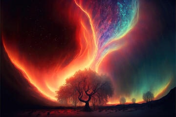 Wall Mural - abstract colorful light rays landscape, generative ai