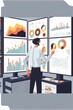 © Jorge Ferreiro - illustration of Data Analyst on a dashboard with information process workflow, generative AI