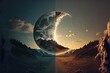 Day and night time change concept, 24 Hours. from morning till dawn, moon to sun cycle. circle of life. Generative AI. High quality illustration