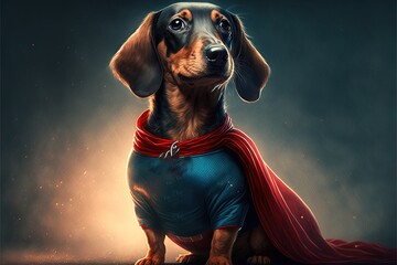 Wall Mural - Dachshund Dog super hero superdog illustration generative ai