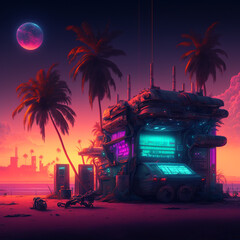 Wall Mural - transformer gas station in the desert under the night sky